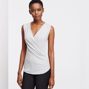Ann Taylor Crepe Wrap Shell (M) Gray Heather